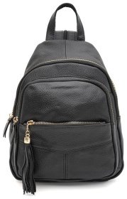 Городской женский рюкзак из натуральной зернистой кожи с одним основным отделением Keizer черного цвета 95529