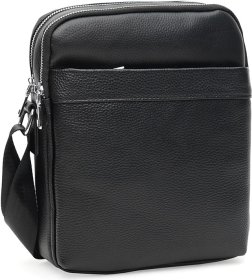 Чоловіча шкіряна сумка невеликого розміру в чорному кольорі на дві блискавки Keizer (21368)