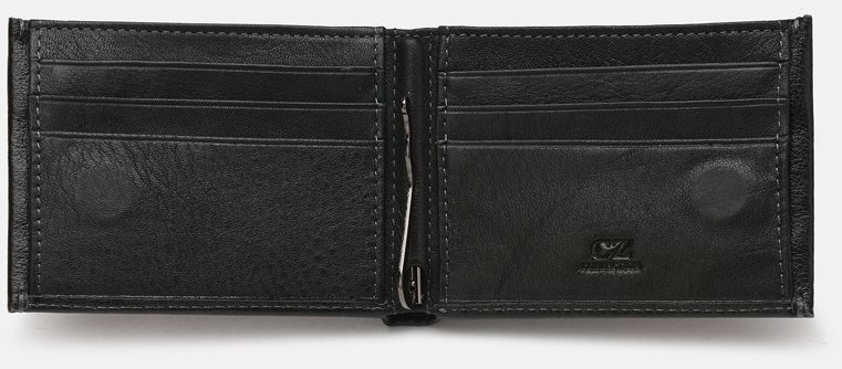 Чоловічий компактний гаманець із чорної шкіри із затискачем для купюр Ricco Grande 65929