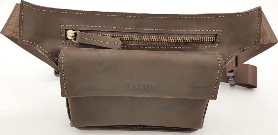 Кожаная мужская сумка на пояс коричневого цвета VATTO (11771)