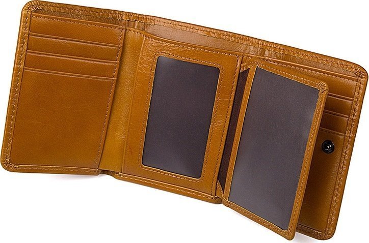 Рудий жіночий гаманець потрійного додавання з натуральної шкіри на кнопці Vintage (2414597)