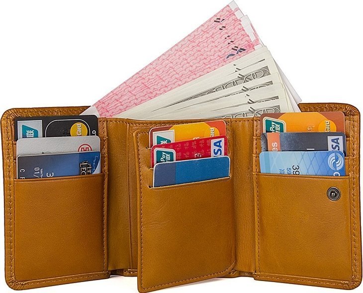 Рудий жіночий гаманець потрійного додавання з натуральної шкіри на кнопці Vintage (2414597)