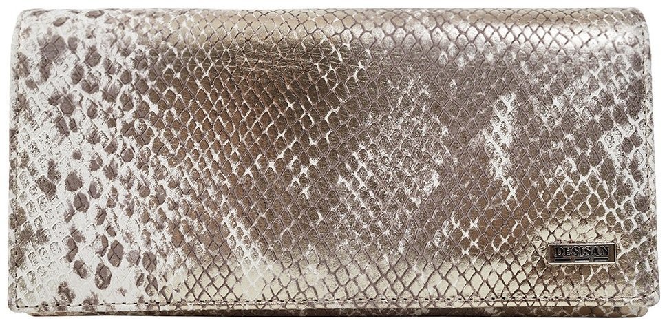 Женский кожаный кошелек на кнопке с фактурой под змею Desisan 106629 золотистая modnotak фото №1