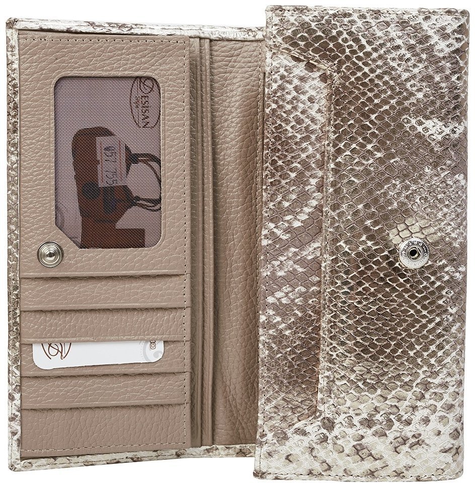 Женский кожаный кошелек на кнопке с фактурой под змею Desisan 106629 золотистая modnotak фото №3