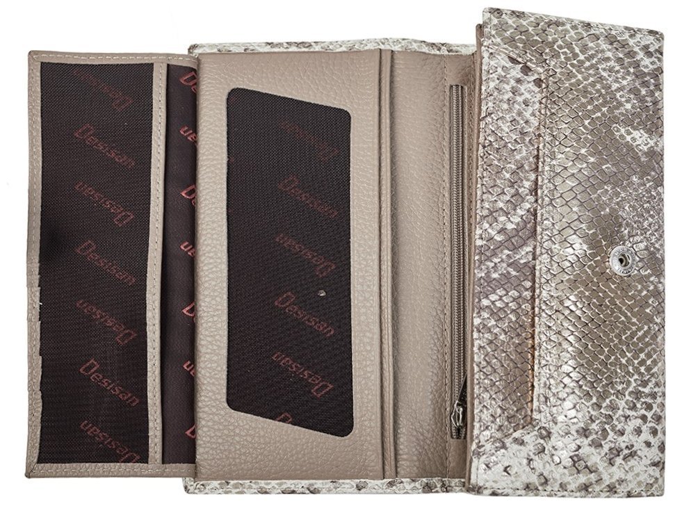 Женский кожаный кошелек на кнопке с фактурой под змею Desisan 106629 золотистая modnotak фото №4