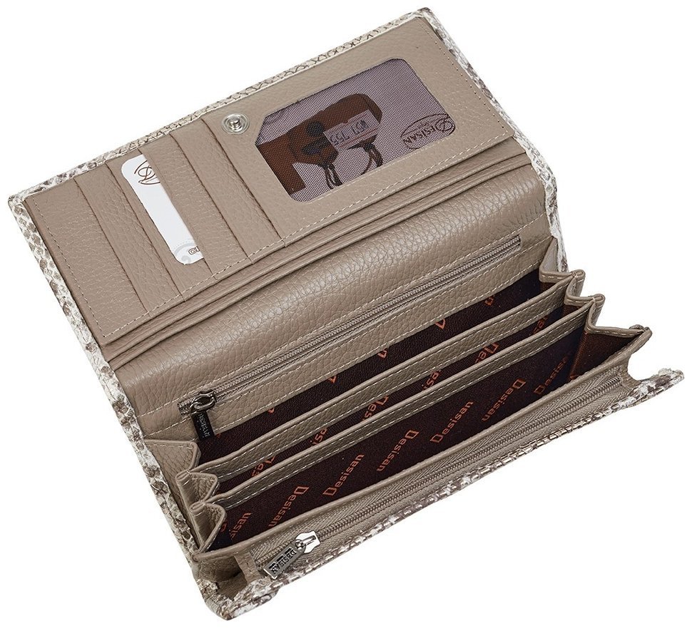 Женский кожаный кошелек на кнопке с фактурой под змею Desisan 106629 золотистая modnotak фото №5