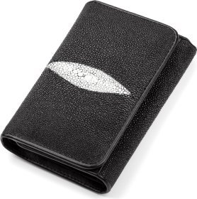 Функціональний гаманець з натуральної шкіри морського ската чорного кольору STINGRAY LEATHER (024-18055)