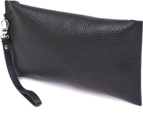 Чорна косметичка з натуральної фактурної шкіри із клапаном на кнопці Shvigel (2416416)