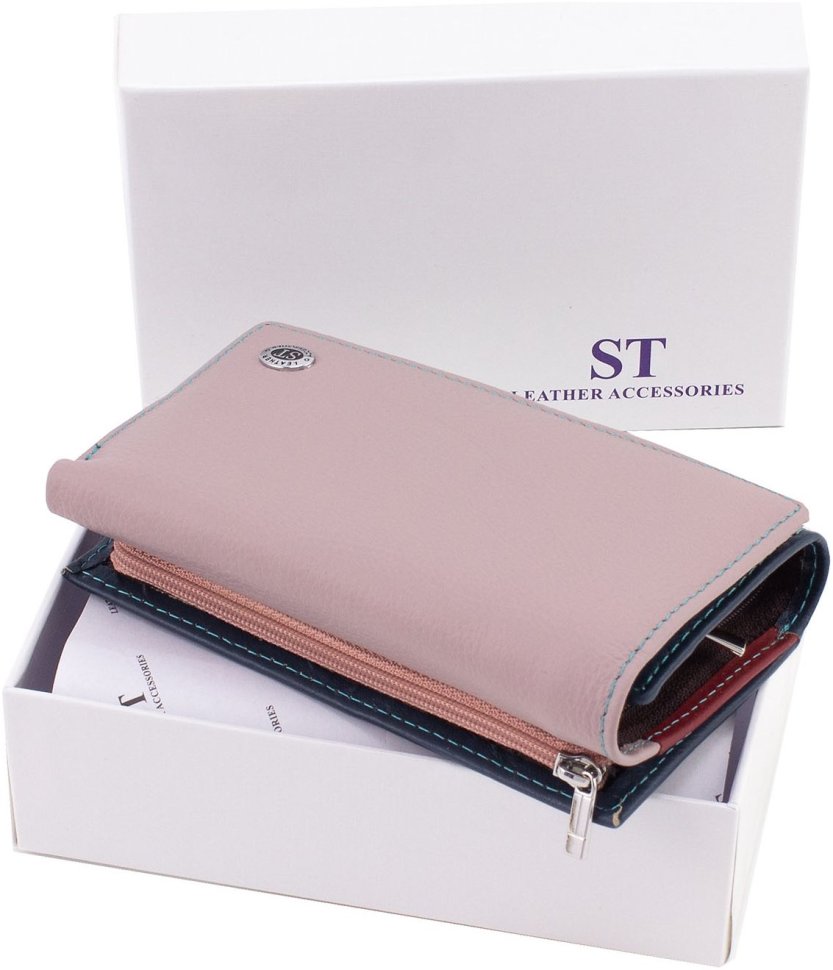 Різнокольоровий жіночий гаманець середнього розміру із натуральної шкіри з монетницею ST Leather 1767329