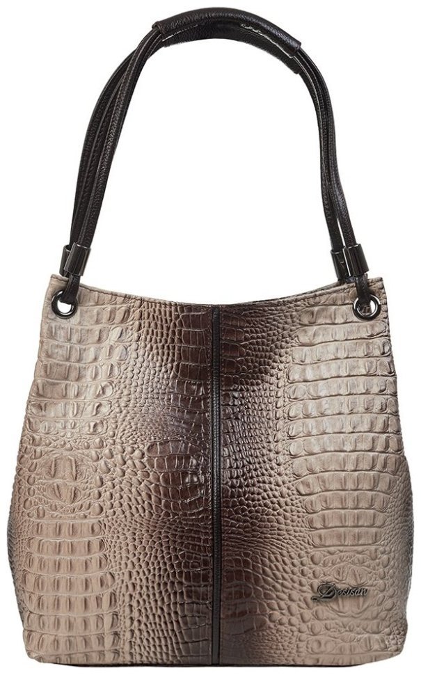 Кожаная женская сумка на плечо с фактурой под крокодила Desisan 107429 бежевая modnotak фото №1