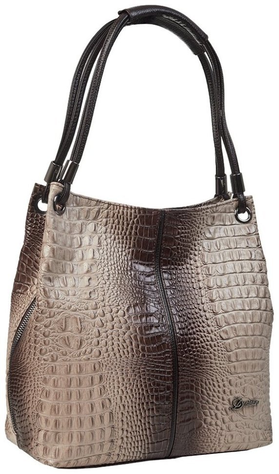 Кожаная женская сумка на плечо с фактурой под крокодила Desisan 107429 бежевая modnotak фото №2