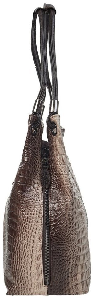 Кожаная женская сумка на плечо с фактурой под крокодила Desisan 107429 бежевая modnotak фото №3