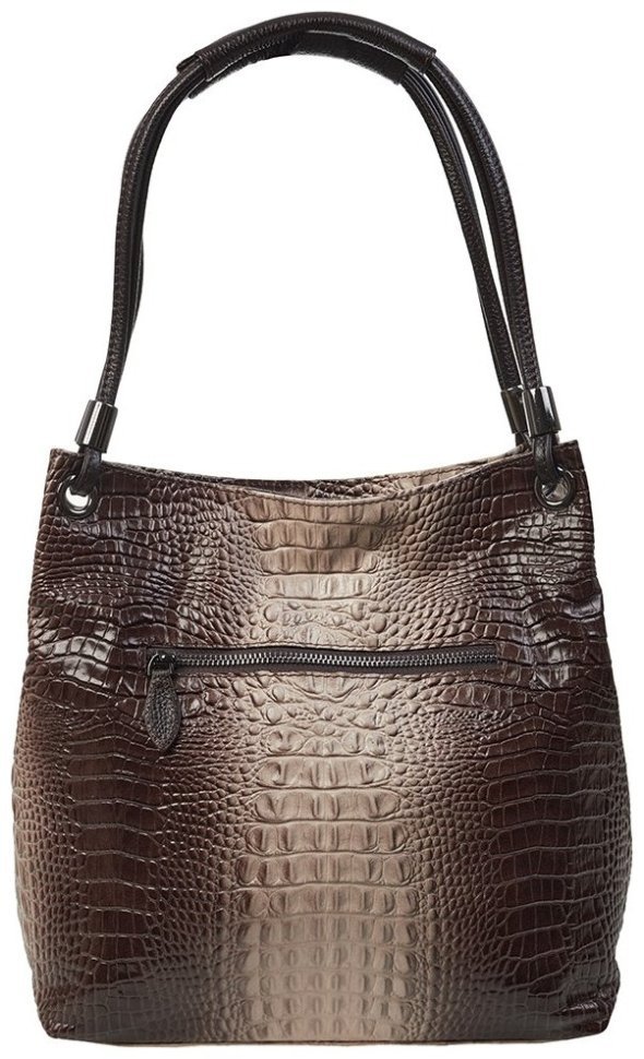 Кожаная женская сумка на плечо с фактурой под крокодила Desisan 107429 бежевая modnotak фото №4