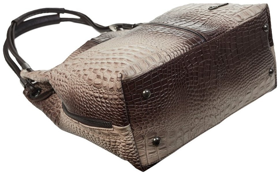 Кожаная женская сумка на плечо с фактурой под крокодила Desisan 107429 бежевая modnotak фото №5