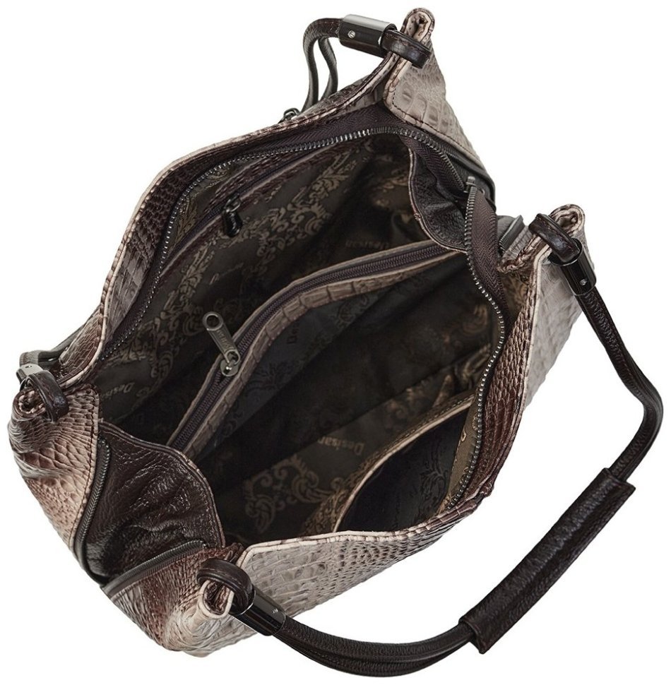 Кожаная женская сумка на плечо с фактурой под крокодила Desisan 107429 бежевая modnotak фото №6