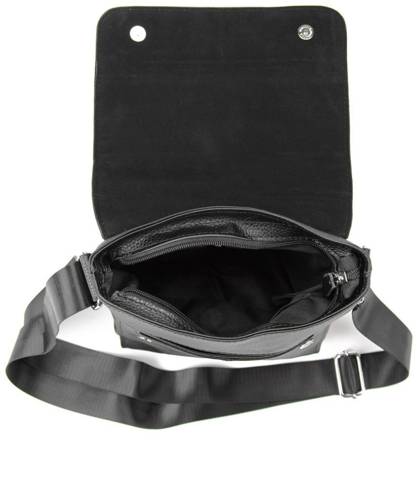 Черная кожаная мужская сумка на плечо с клапаном на магнитах Tiding Bag 77529