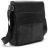 Черная кожаная мужская сумка на плечо с клапаном на магнитах Tiding Bag 77529 - 4