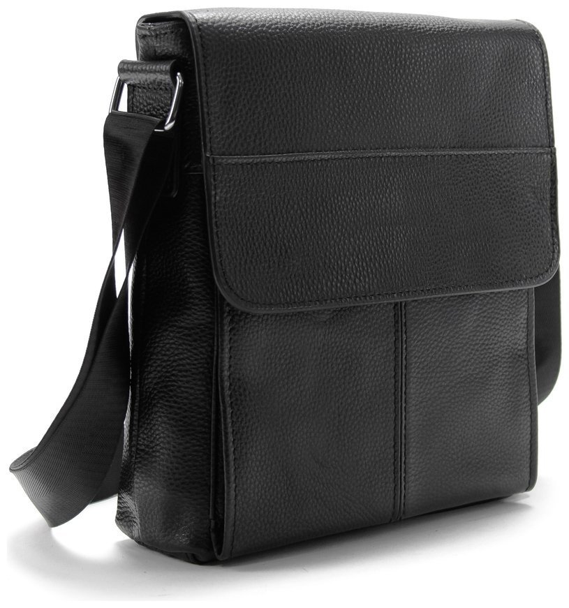 Черная кожаная мужская сумка на плечо с клапаном на магнитах Tiding Bag 77529