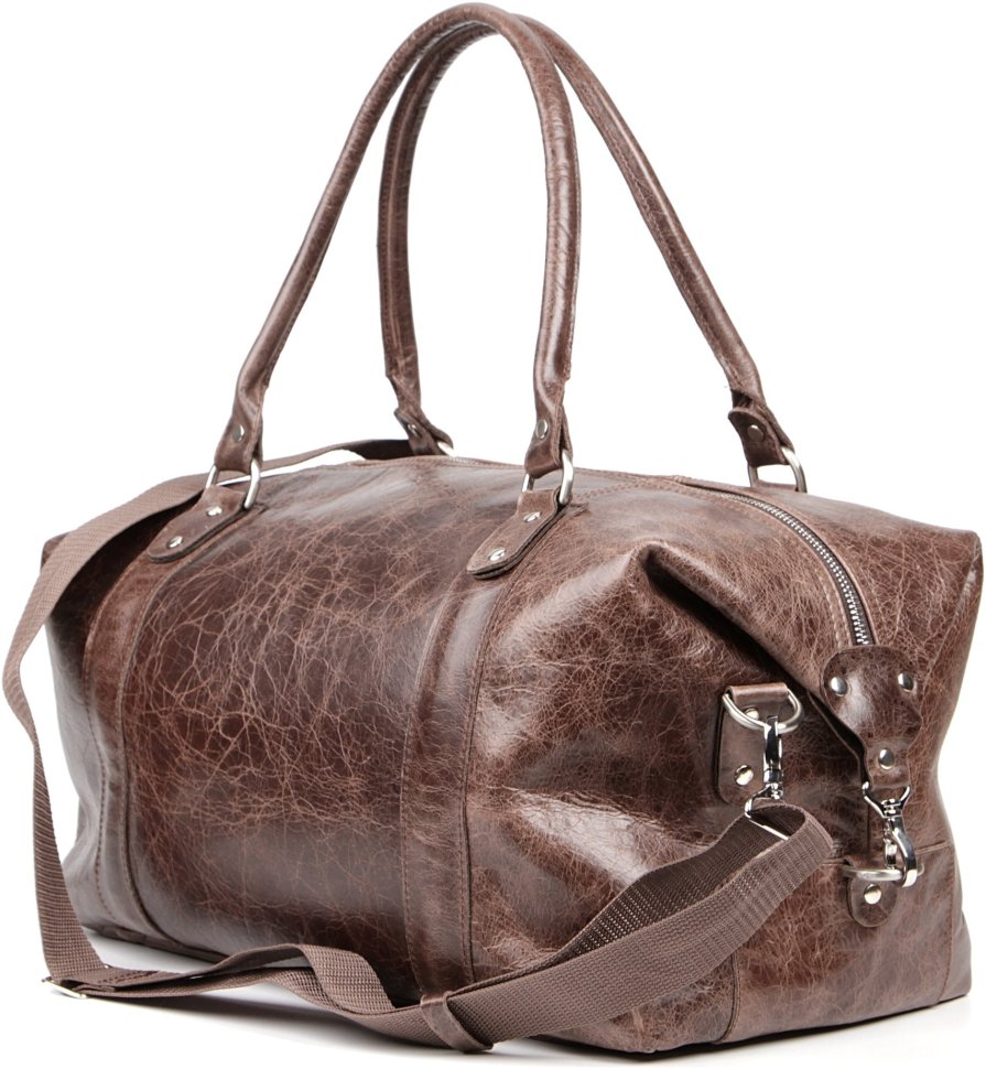 Велика коричнева дорожня сумка з натуральної шкіри з ручками SHVIGEL 2400905