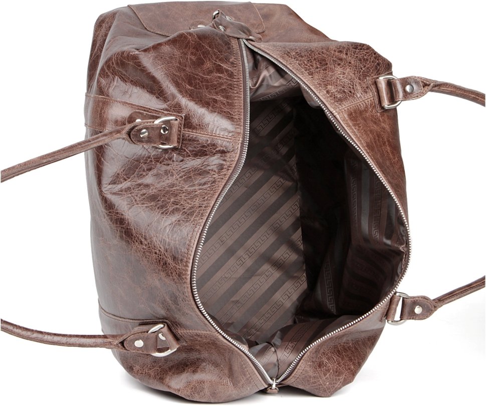 Большая коричневая дорожная сумка из натуральной кожи с ручками SHVIGEL 2400905