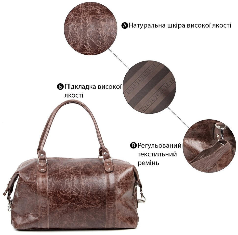 Велика коричнева дорожня сумка з натуральної шкіри з ручками SHVIGEL 2400905 фото №4 Велика коричнева дорожня сумка з натуральної шкіри з ручками SHVIGEL 2400905 modnotak фото №4