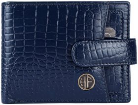 Чоловіче портмоне зі шкіри під фактуру кроко на кнопці з блоком для карт Hammonds Flycatcher HF502 синього кольору 108029