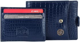 Чоловіче портмоне зі шкіри під фактуру кроко на кнопці з блоком для карт Hammonds Flycatcher HF502 синього кольору 108029