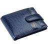Мужское портмоне из кожи под фактуру кроко на кнопке с блоком для картHammonds Flycatcher HF502 синего цвета 108029 modnotak фото - 6
