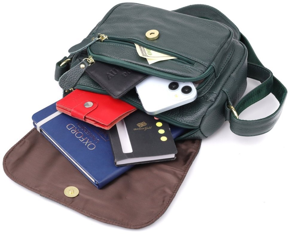 Повседневная женская сумка через плечо из фактурной кожи зеленого цвета Vintage 98129 фото №9 Повседневная женская сумка через плечо из фактурной кожи зеленого цвета Vintage 98129 modnotak фото №9