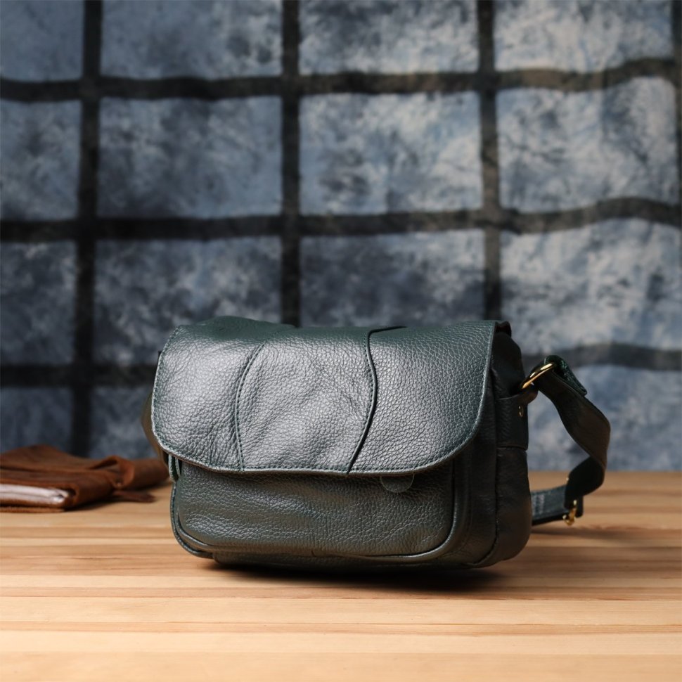 Повседневная женская сумка через плечо из фактурной кожи зеленого цвета Vintage 98129 фото №10 Повседневная женская сумка через плечо из фактурной кожи зеленого цвета Vintage 98129 modnotak фото №10