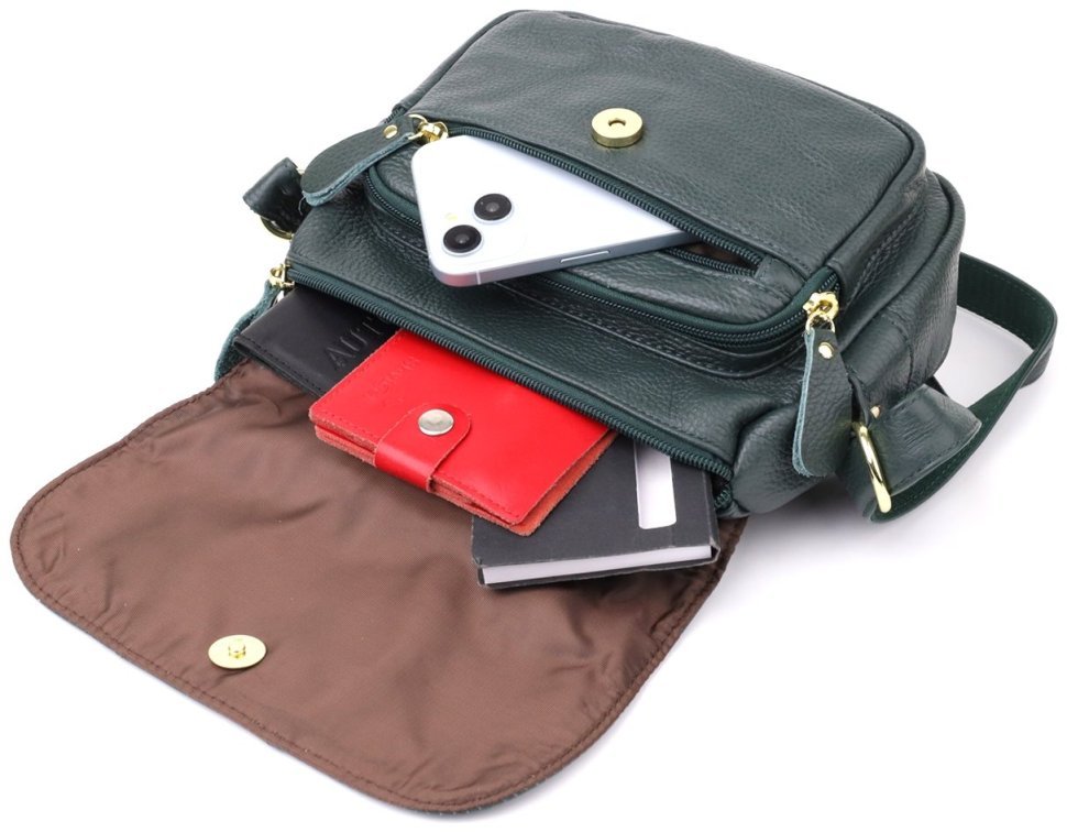 Повседневная женская сумка через плечо из фактурной кожи зеленого цвета Vintage 98129 фото №20 Повседневная женская сумка через плечо из фактурной кожи зеленого цвета Vintage 98129 modnotak фото №20