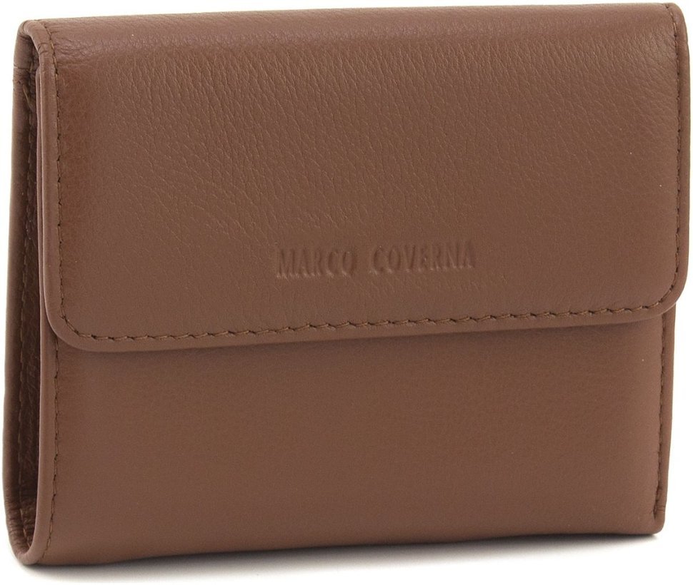 Небольшой кожаный женский кошелек коричневого цвета на магните Marco Coverna 68629