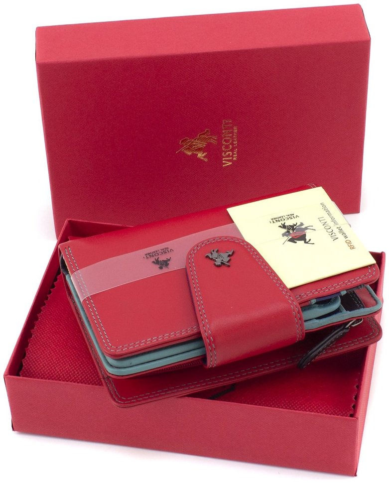 Компактний жіночий гаманець з якісної шкіри червоного кольору Visconti Poppy 69129