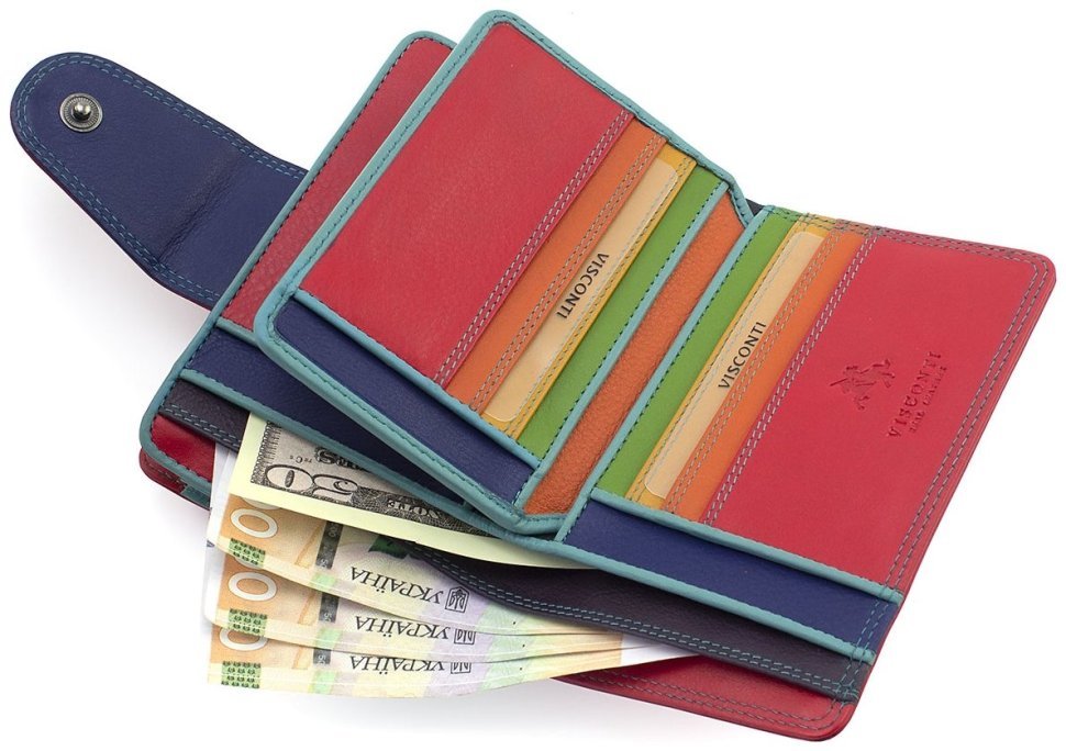 Компактний жіночий гаманець з якісної шкіри червоного кольору Visconti Poppy 69129
