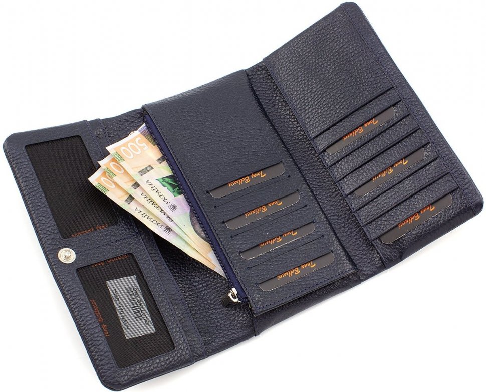 Кожний довгий гаманець темно-синього кольору на кнопці Tony Bellucci (12442)