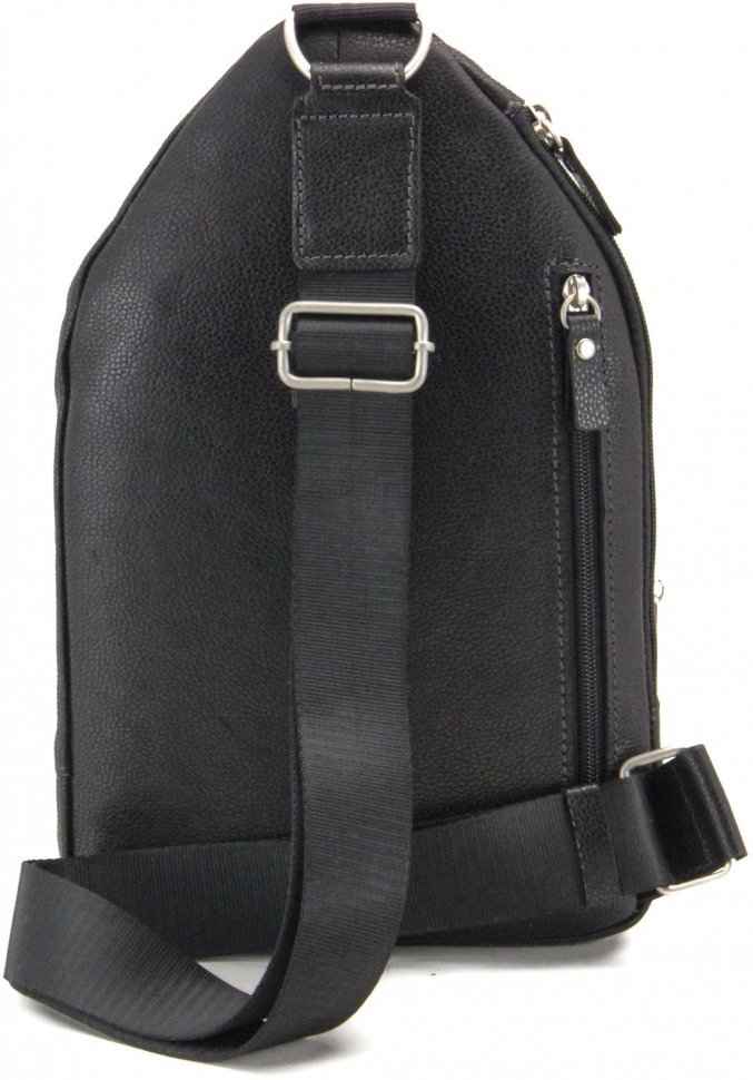 Чоловіча чорна сумка-рюкзак з натуральної шкіри флотар вертикального типу Tom Stone (10964)