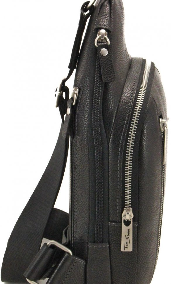 Мужская черная сумка-рюкзак из натуральной кожи флотар вертикального типа Tom Stone (10964)