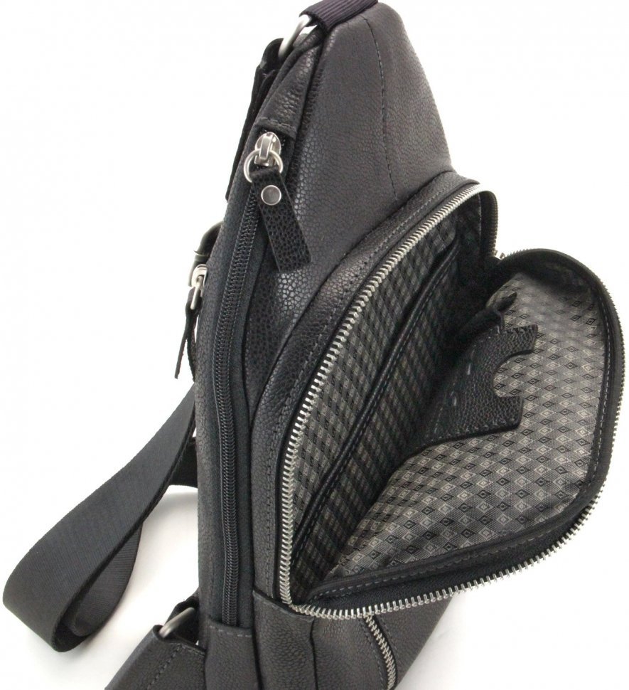 Чоловіча чорна сумка-рюкзак з натуральної шкіри флотар вертикального типу Tom Stone (10964)