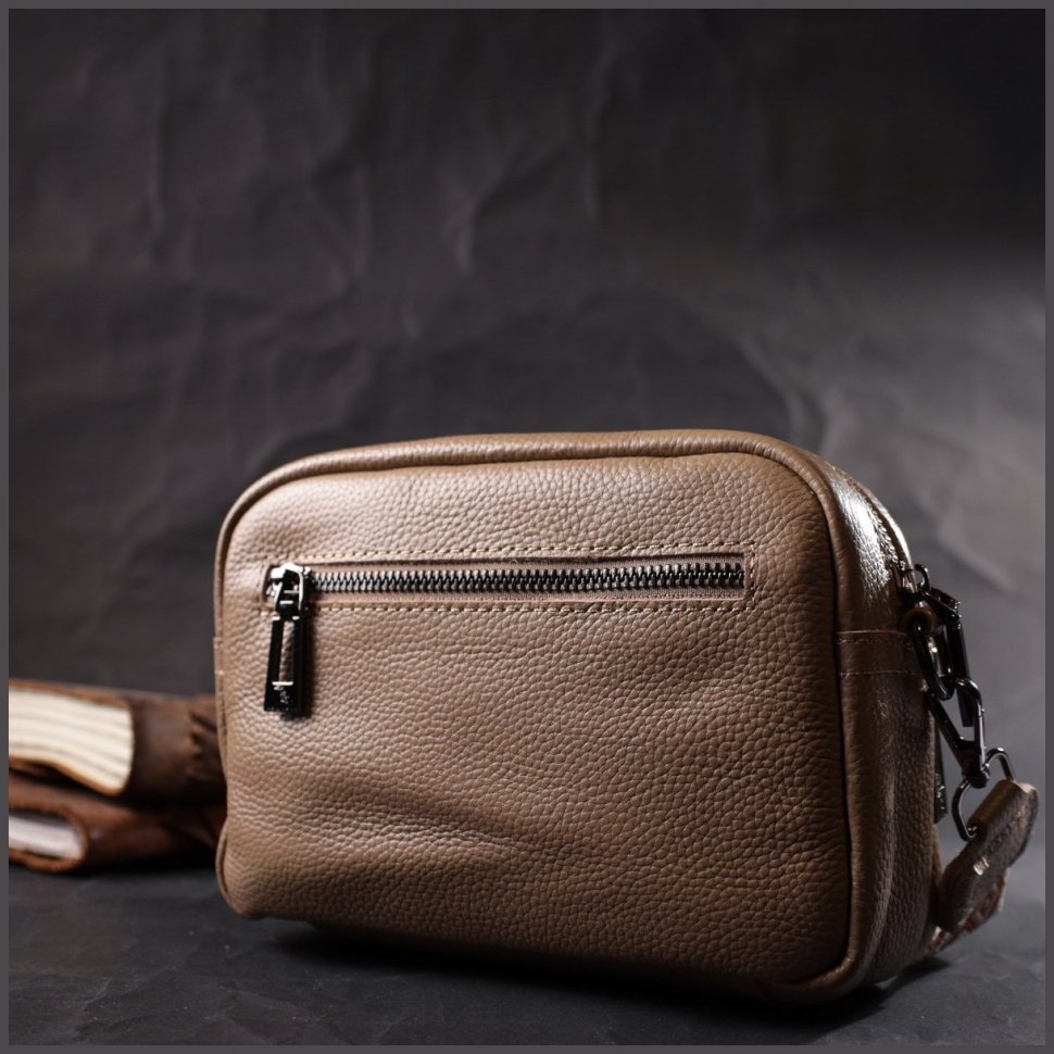 Бежевая женская сумка-кроссбоди из натуральной кожи с ремешком на плечо Vintage 2422293
