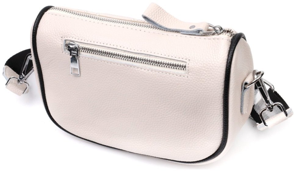Жіноча сумка-кроссбоді з натуральної шкіри молочного кольору з текстильним ремінцем Vintage 2422393