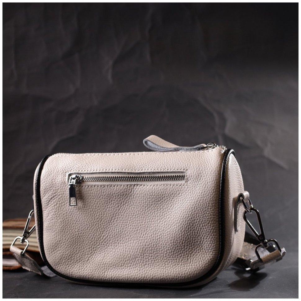 Жіноча сумка-кроссбоді з натуральної шкіри молочного кольору з текстильним ремінцем Vintage 2422393
