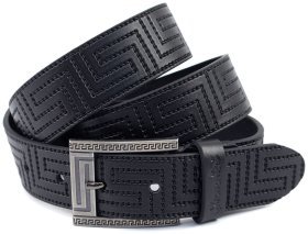 Женский кожаный ремень из итальянской кожи с гравированным орнаментным тиснением Gherardini 40842 (черный)