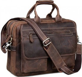 Велика горизонтальна сумка з натуральної шкіри коричневого кольору VINTAGE STYLE (14570)