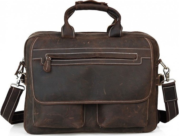 Велика горизонтальна сумка з натуральної шкіри коричневого кольору VINTAGE STYLE (14570)