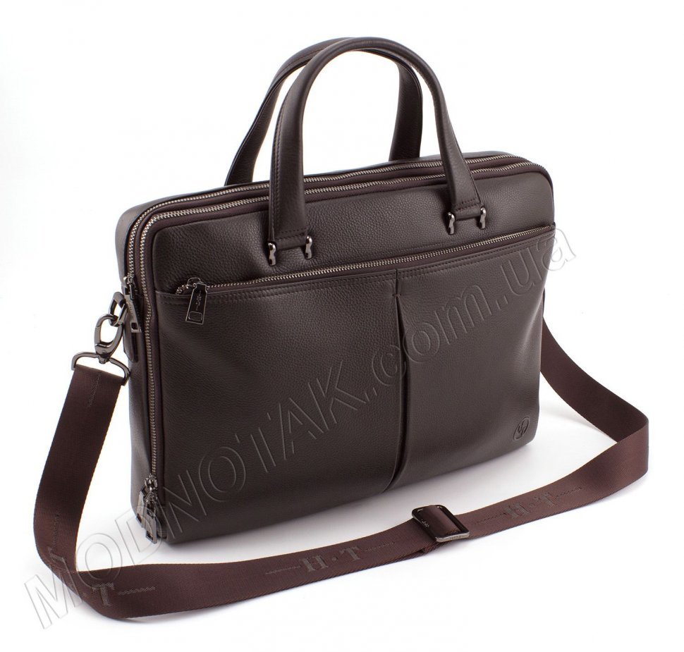 Ділова шкіряна сумка коричневого кольору для документів H.T Leather Premium Collection (10233)