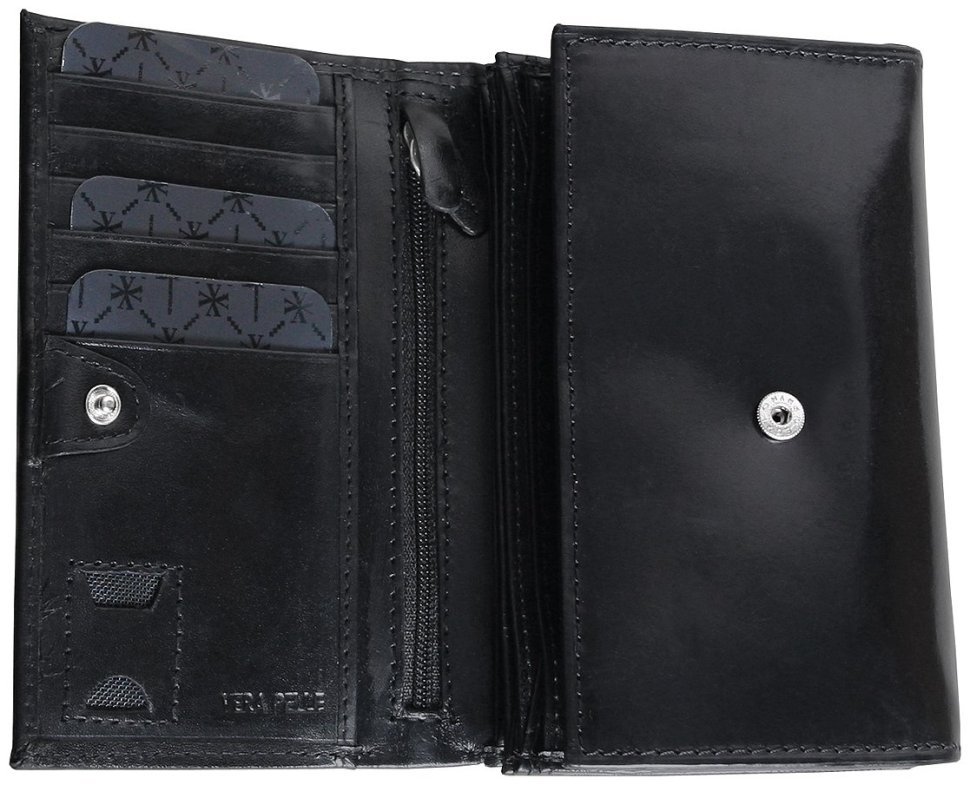 Повседневный кошелек из гладкой кожи на кнопке Vip Collection 102330 черного цвета фото №3 Повседневный кошелек из гладкой кожи на кнопке Vip Collection 102330 черного цвета modnotak фото №3