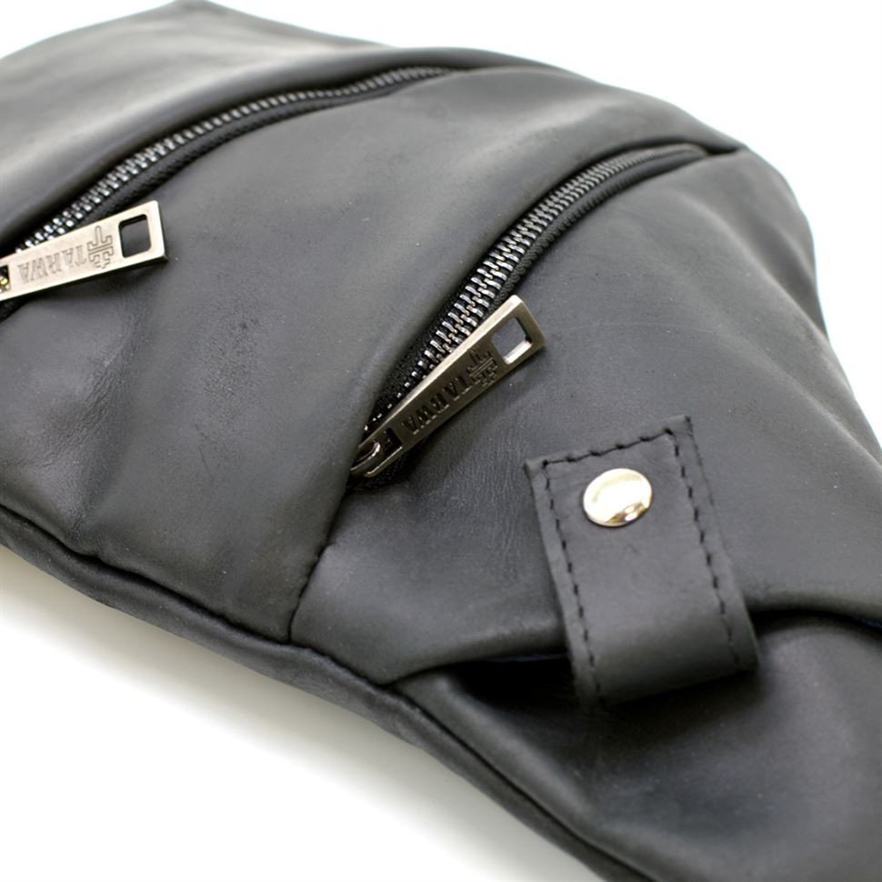 Черная мужская сумка-слинг через плечо из натуральной кожи с гладкой поверхностью TARWA (19665)