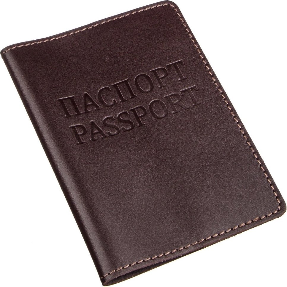 Коричнева обкладинка на паспорт з гладкої шкіри SHVIGEL (2413976)