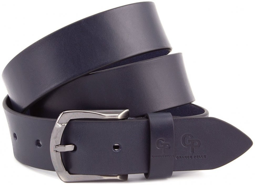 Стильный ремень синего цвета из итальянской кожи Grande Pelle (43224) modnotak фото №1