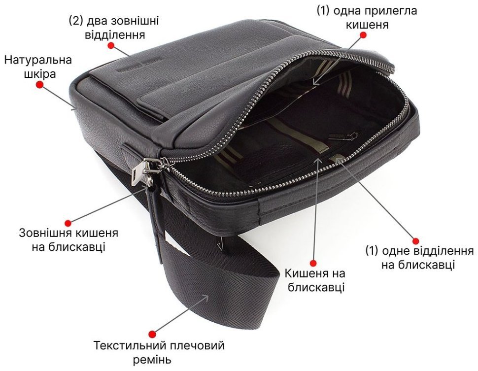 Чоловіча шкіряна сумка з ручкою та плечовим ременем - Marco Coverna (767706) modnotak фото №4